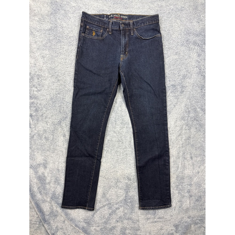 U.S. Polo Assn. Mens 33x32 Dark Wash Blue Jeans Activate Stretch Straight Leg